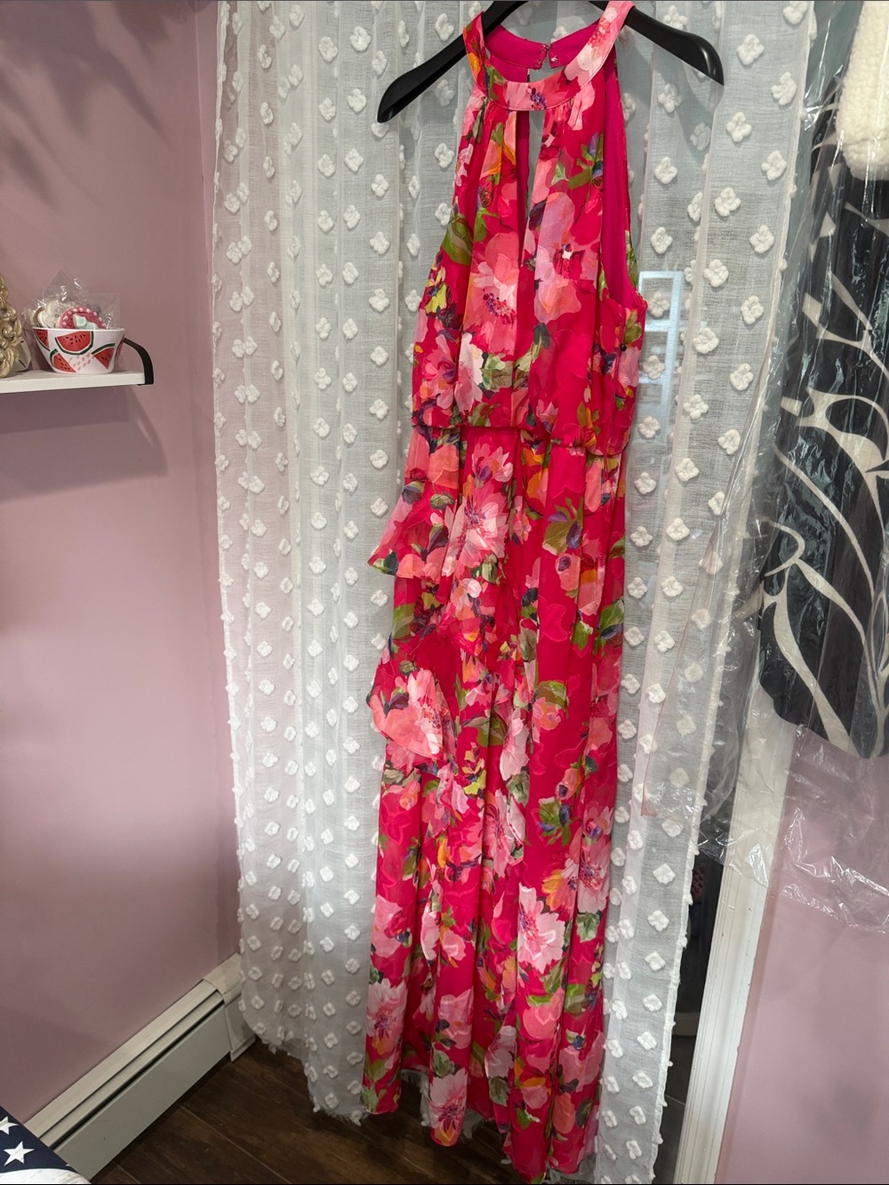 Adrianna Papell Fuchsia Floral Maxi Dress